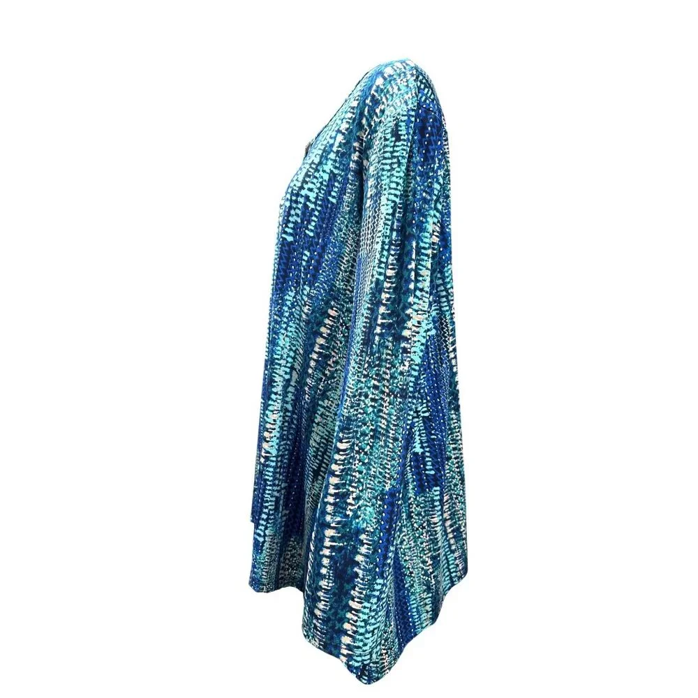 Bon Worth XL Blue Teal Abstract Print Keyhole Tunic Top Lightweight Stretchy Lay - Picture 3 of 8